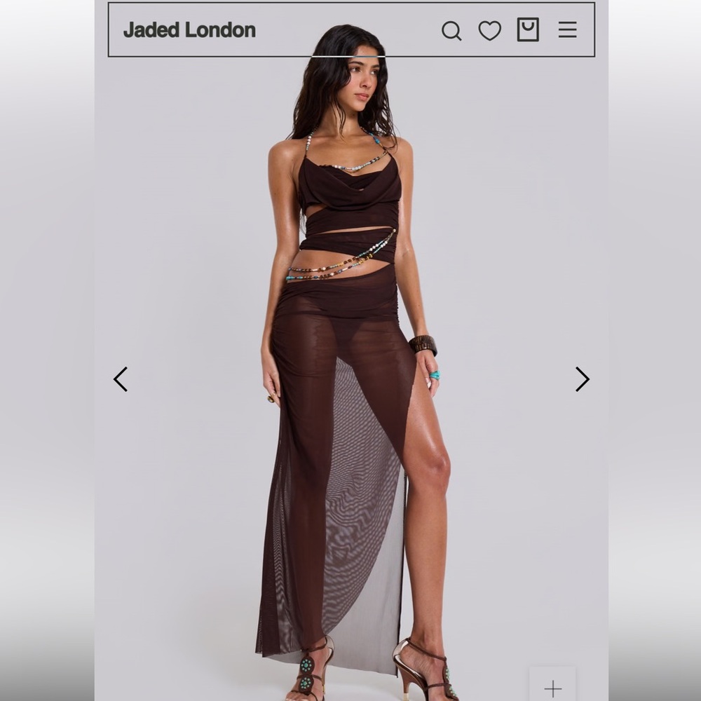 Jaded London Brown Cowl Neck Slit Dress